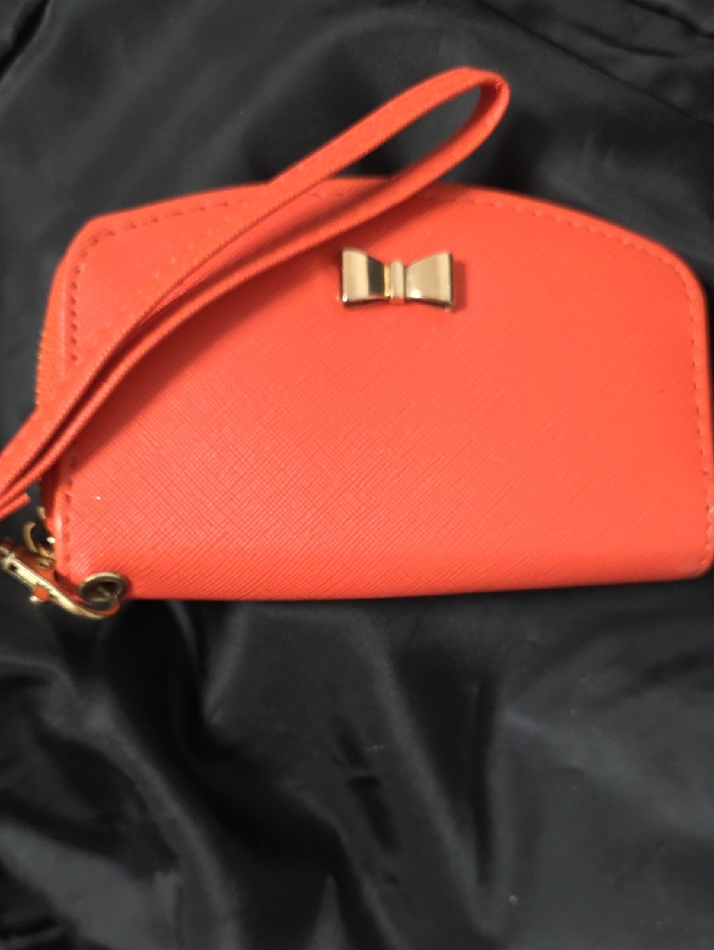 Women’s Orange Wristlet Wallet with Gold Bow Accent